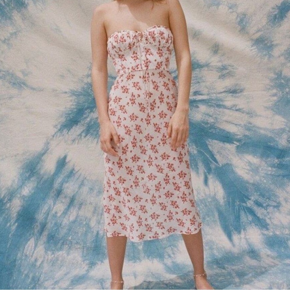 Realisation Par strapless Iris dress. Floral Midi